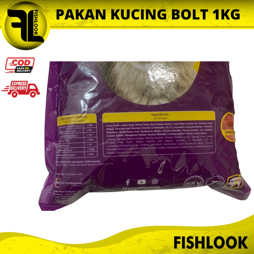 BOLT TUNA / SALMON BENTUK IKAN / BULAT MAKANAN PAKAN KUCING REPACK 1KG