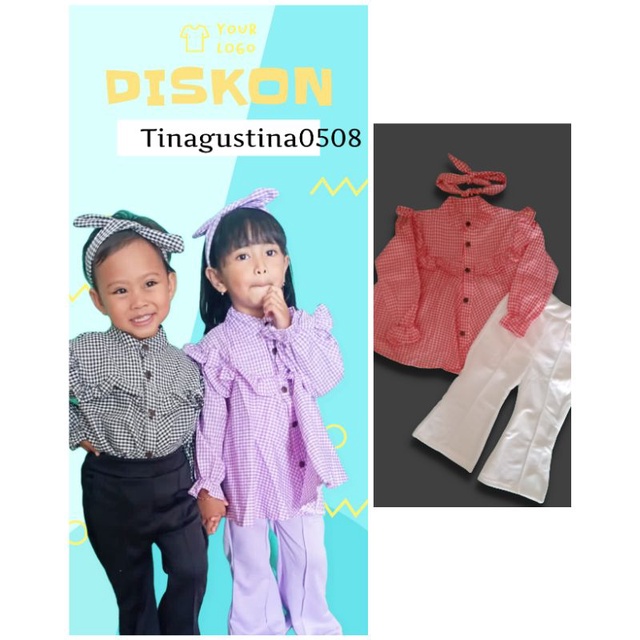 setelan MISKA blouse+celana+bando 3-8 tahun