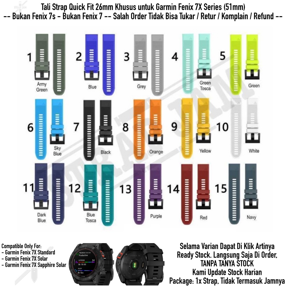 MF5X Strap Garmin Fenix 7X 51mm - Tali Jam Tangan Quick Fit 26mm Rubber Silikon