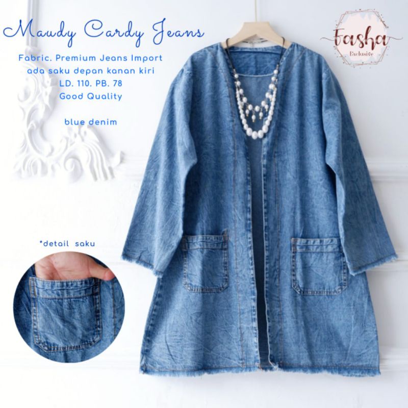 Maudy Blazer Outer Cardigan Polos Hitam Jeans Rawis Premium Import Ld 110 Fit XXL Best Quality By Ma