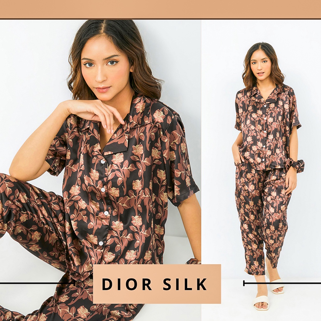 FLOWERS DIOR SILK - PIYAMA/SLEEPWEAR/ONE SET/BAJU TIDUR WANITA with dior silk