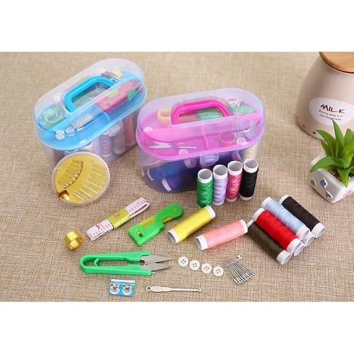 Sewing Kit Box Set Alat Jahit 21 in 1 LENGKAP BOX BESAR 12 Benang