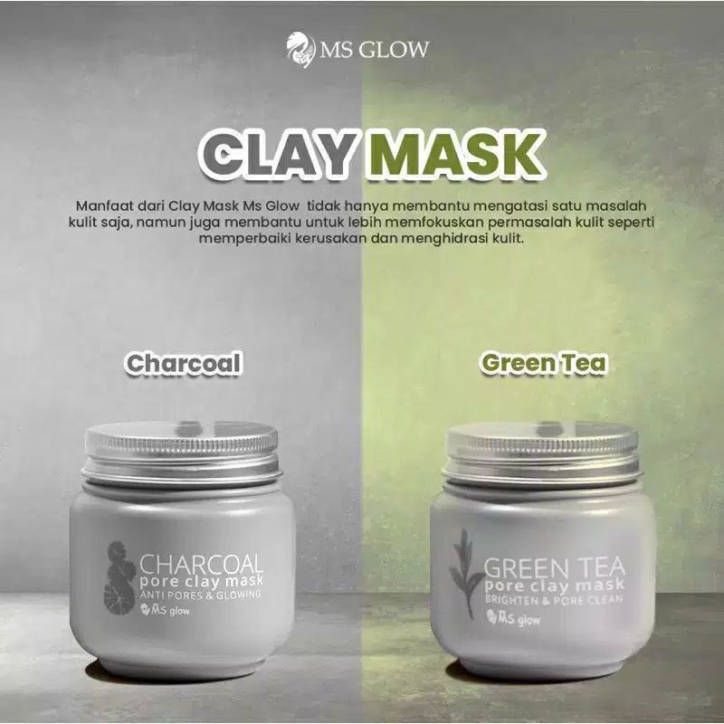 MASKER MS GLOW/CLAY MASK MS GLOW/CHARCOAL CLAY MASK/GREEN TEA CLAY MASK MS GLOW MASKER WAJAH