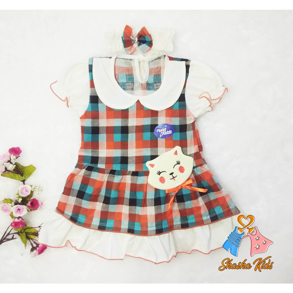 [S-042] Baju Bayi Perempuan/ Dress Bayi Perempuan Planet Kids Murah 0-6 bln bonus Bandana