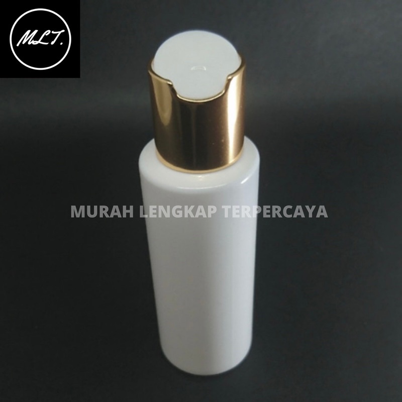 BOTOL 100 ML PUTIH PRESSTOP GOLD / BOTOL RF 100ML PUTIH TUTUP PRESTOP GOLD DAN SILVER ALMUNIUM NECK 24 DISCTOP