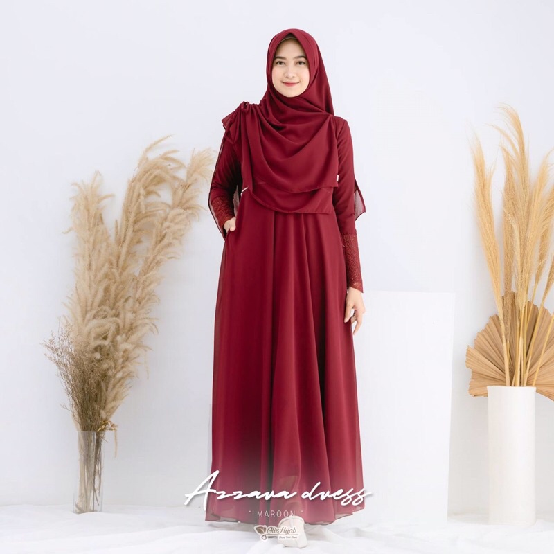 GlizHijab | Azzarah Dress - Dress Only Premium Bahan Cerutti Babydoll Gaun Muslimah Dress Umroh Syari Size XS - JUMBO-6