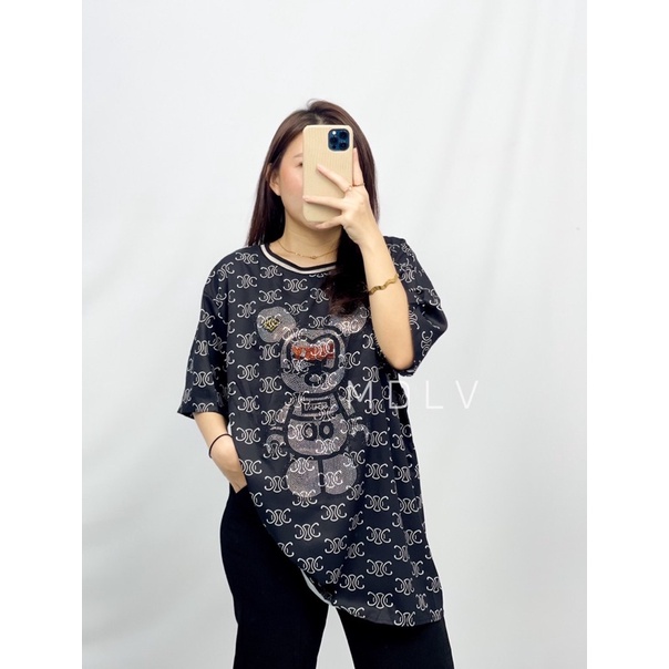 MDLV ~ 5928# Miki Beaded Tee Kaos Oversize Kaos Import Fashion Import