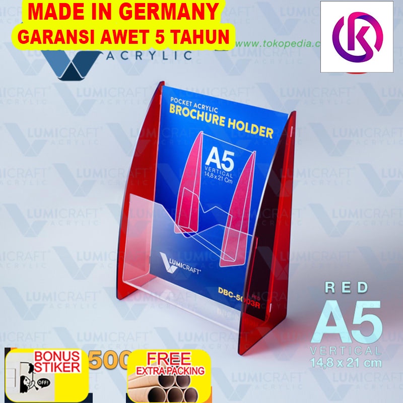 

Grosir Brochure/Brosur Holder/Stand Acrylic/Akrilik Pocket Red - A5