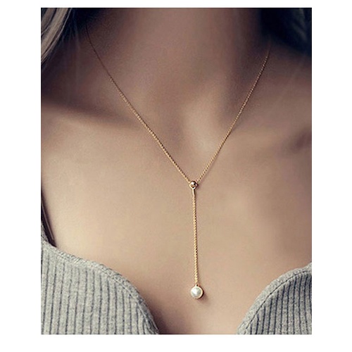 LRC Kalung Fashion Golden Pearl Pendant Tassel Alloy A62453