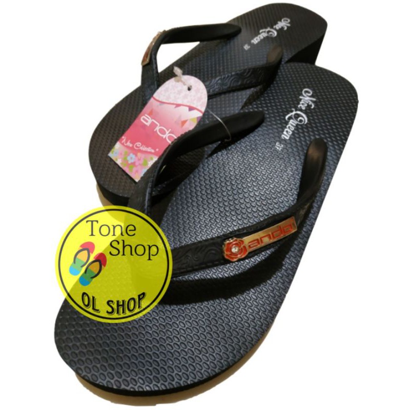 SANDAL ANDO WANITA / CEWEK NICE QUEEN MODEL WEDGES HITAM