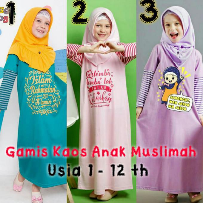 Terbaru Baju Anak Muslimah Dress Panjang - Gamis Kaos Islami - Adem Nyaman - Xs 1-2Th Grosir