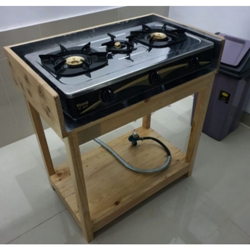 MEJA KOMPOR DUA TUNGKU/RAK KOMPOR/ALUMUNIUM TAHAN PANAS/KAYU JATI BELANDA