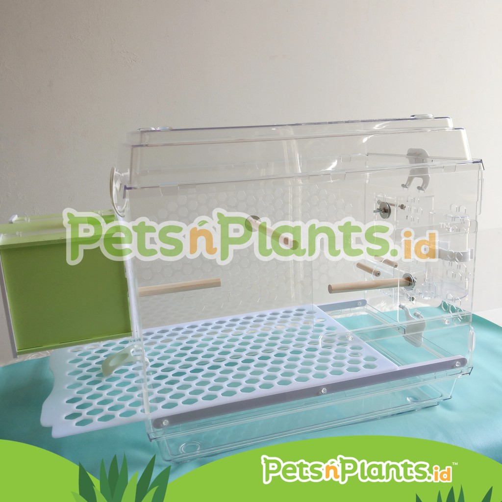 Kandang Burung Akrilik Acrylic Bird Cage Kenari Love Bird Parkit Crystal Clear Import 47x31x44 CM