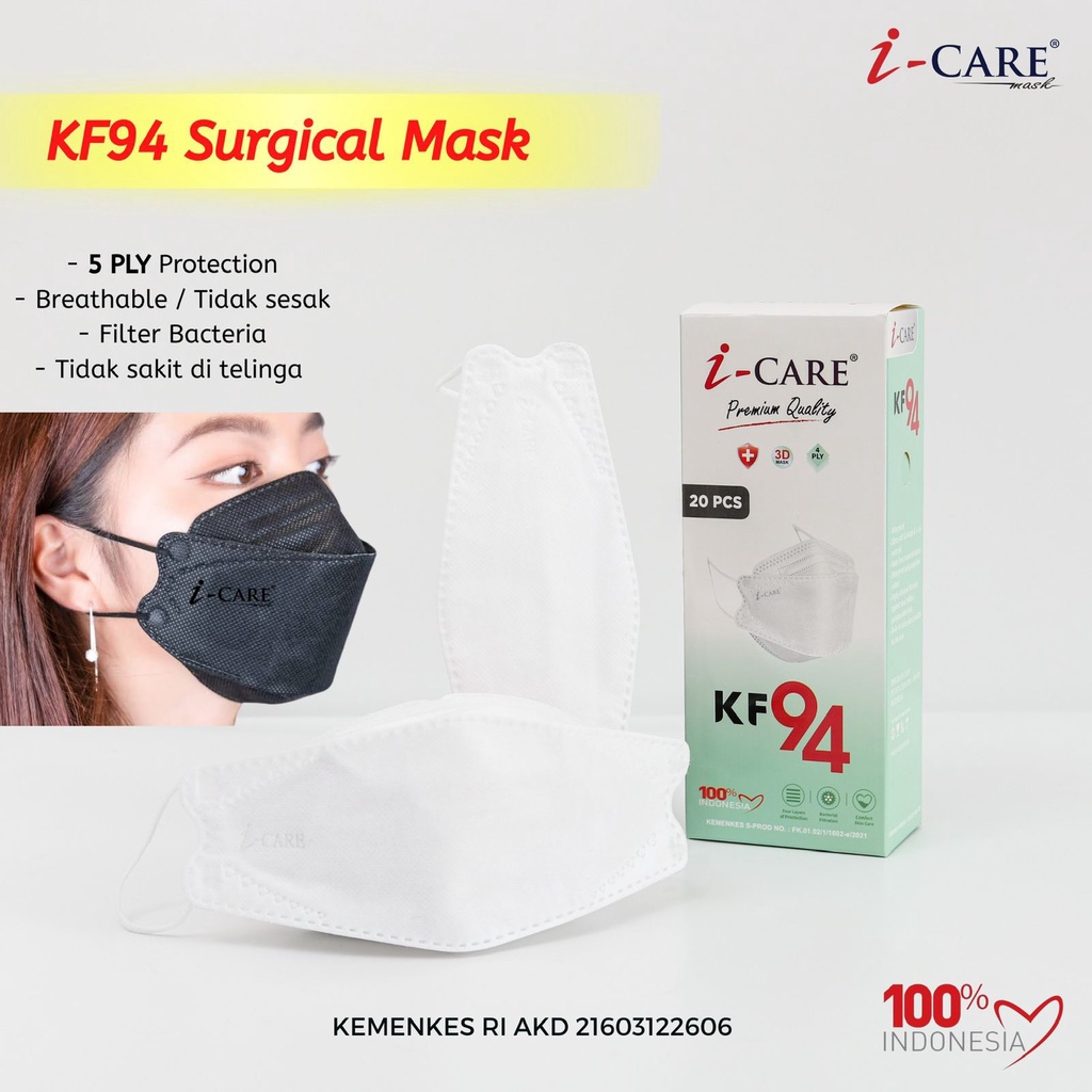 Masker ICARE KF94 5PLY Hygenic Ziplock Bag 10pcs 3D Protection Filter Mask