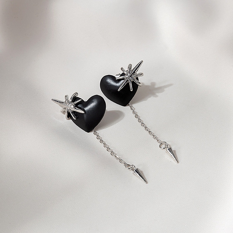 Fancyqube Anting Rumbai Bentuk Hati Asimetris Warna Hitam Untuk Wanita