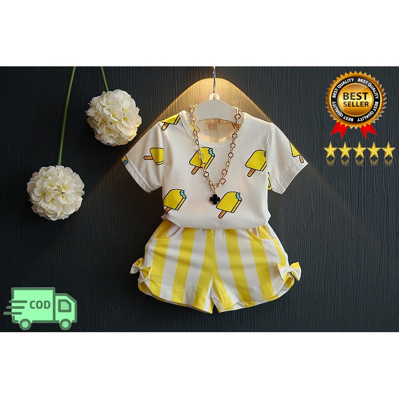 setelan baju anak perempuan ice cream / setelan baju dan celana