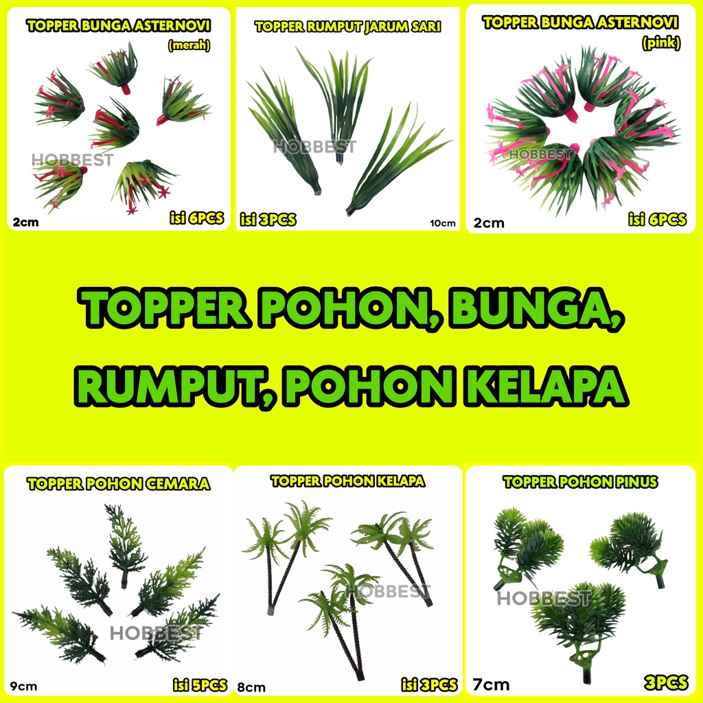 Topper Kue Set RUMPUT BUNGA POHON KELAPA CEMARA - Hiasan Dekorasi Cake Ulang Tahun Ultah Topper Kue 