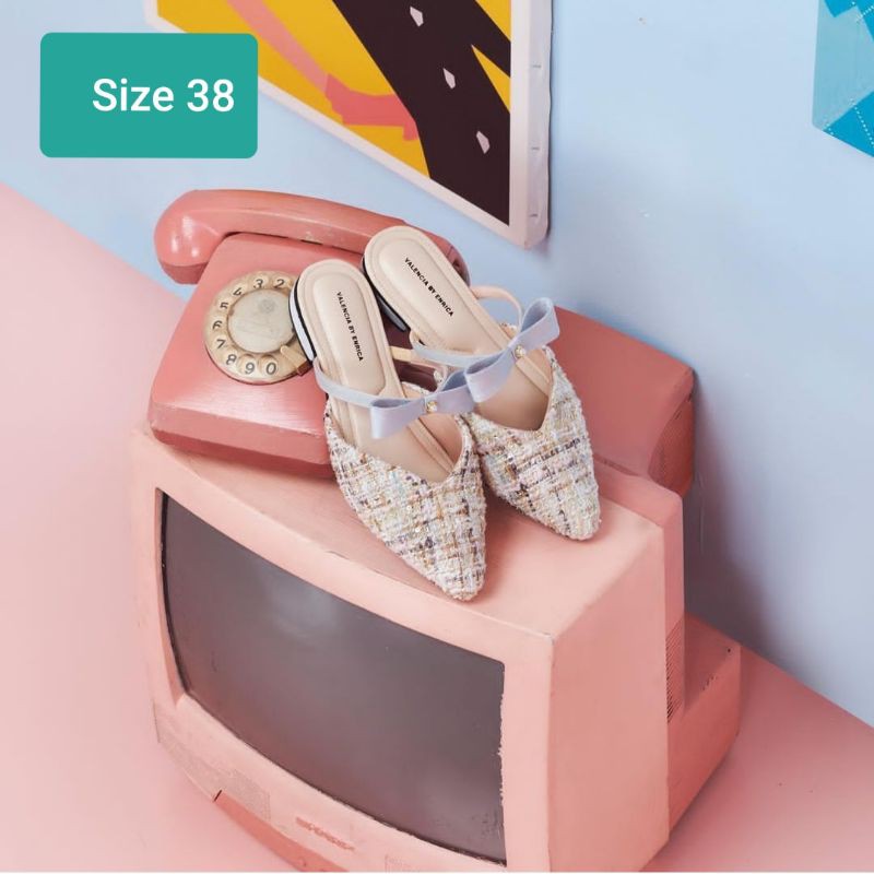 Valencia by Enrica x Michie Brow - Flavian Flat Mules in Blue (New - size 38)