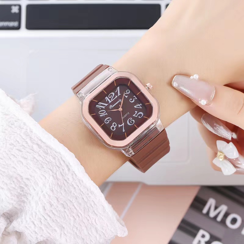 Jam Tangan Rubber Wanita Analog Quartz Angka Dial Kotak Import Jam Tangan Wanita Hush Puppies