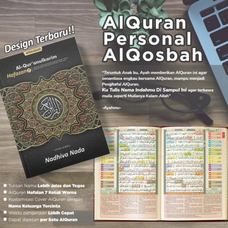 AL QUR'AN CUSTOM NAMA ALQOSBAH ALQURAN HAFALAN UKURAN B6 KECIL