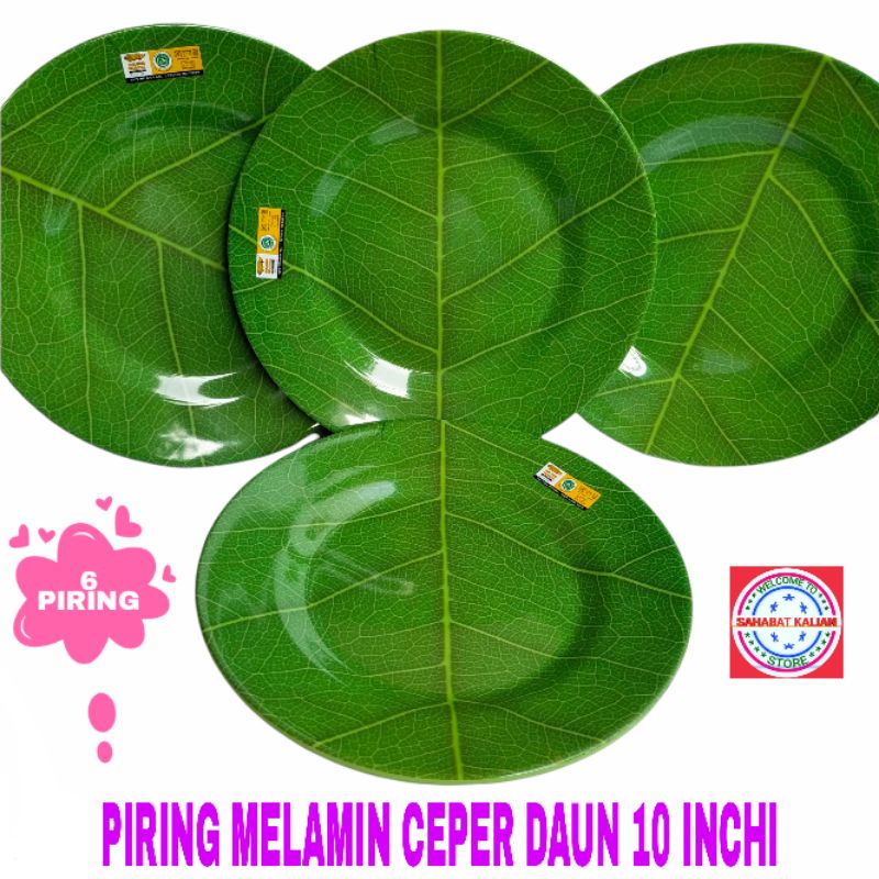 (6 PCS) PIRING MELAMIN CEPER MOTIF DAUN GOLDEN DRAGON P0210D 10 INCHI