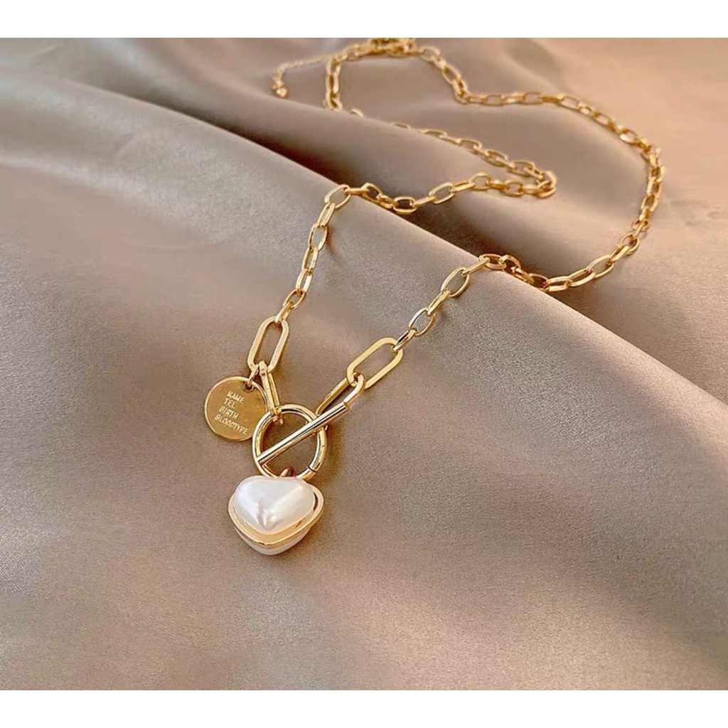 KALUNG RANTAI GAYA FASHION KOREA HIP HOP TITANIUM ROSE GOLD LOVE WHITE IMPOR