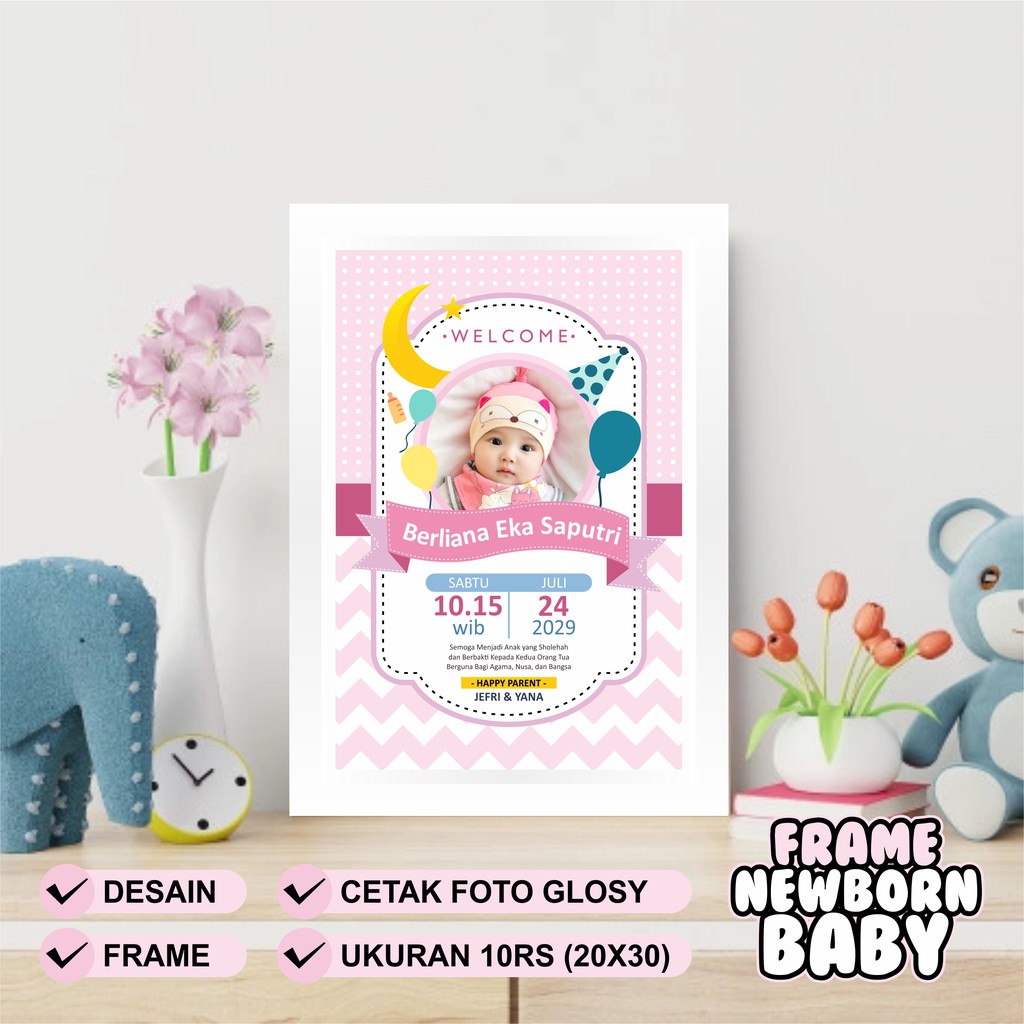 Biodata Kelahiran Bayi  Cetak Paper Glosy + Bingkai Foto Frame 004