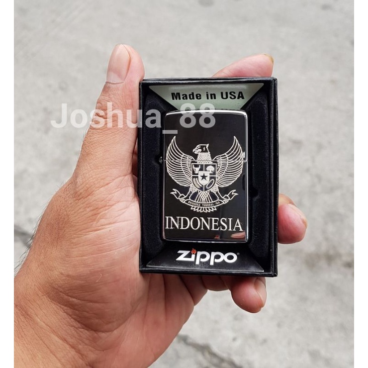 Korek api zippo custom ukir logo Garuda Indonesia Black ice grade ori bisa ukir nama sendiri