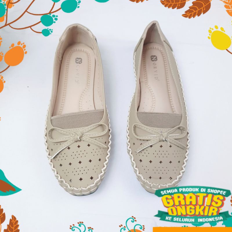 sepatu sendal pink salem grey ungu hijau muda tua dark light / Norvid Flat Shoes with Ribbon NGS 883