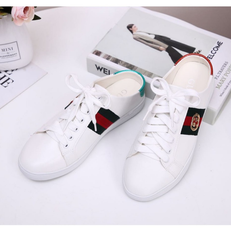Gucci Ace Logo Leather Slip Sneakers Shoes..... Kode Y2041