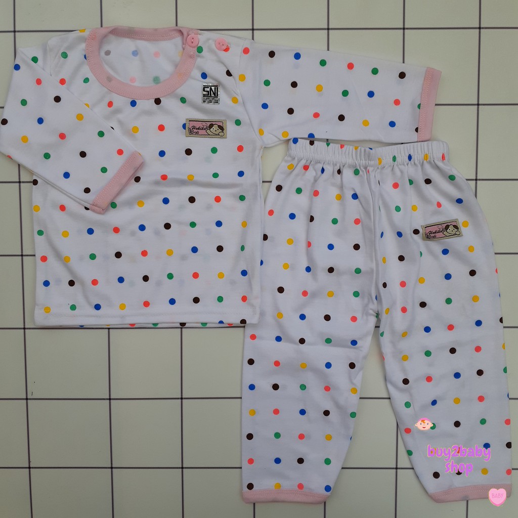 Setelan kaos panjang celana panjang bayi motif Polkadot warna Hokiku 0-3 Bulan 1 PCS