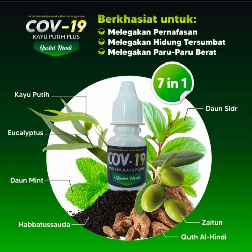 Minyak Kayu Putih Qov19 Cov19 Plus Qusthul Hindi Essential Oil 7in1 Diffuser Eucalyptus Oil Pelega Pernafasan 10ml