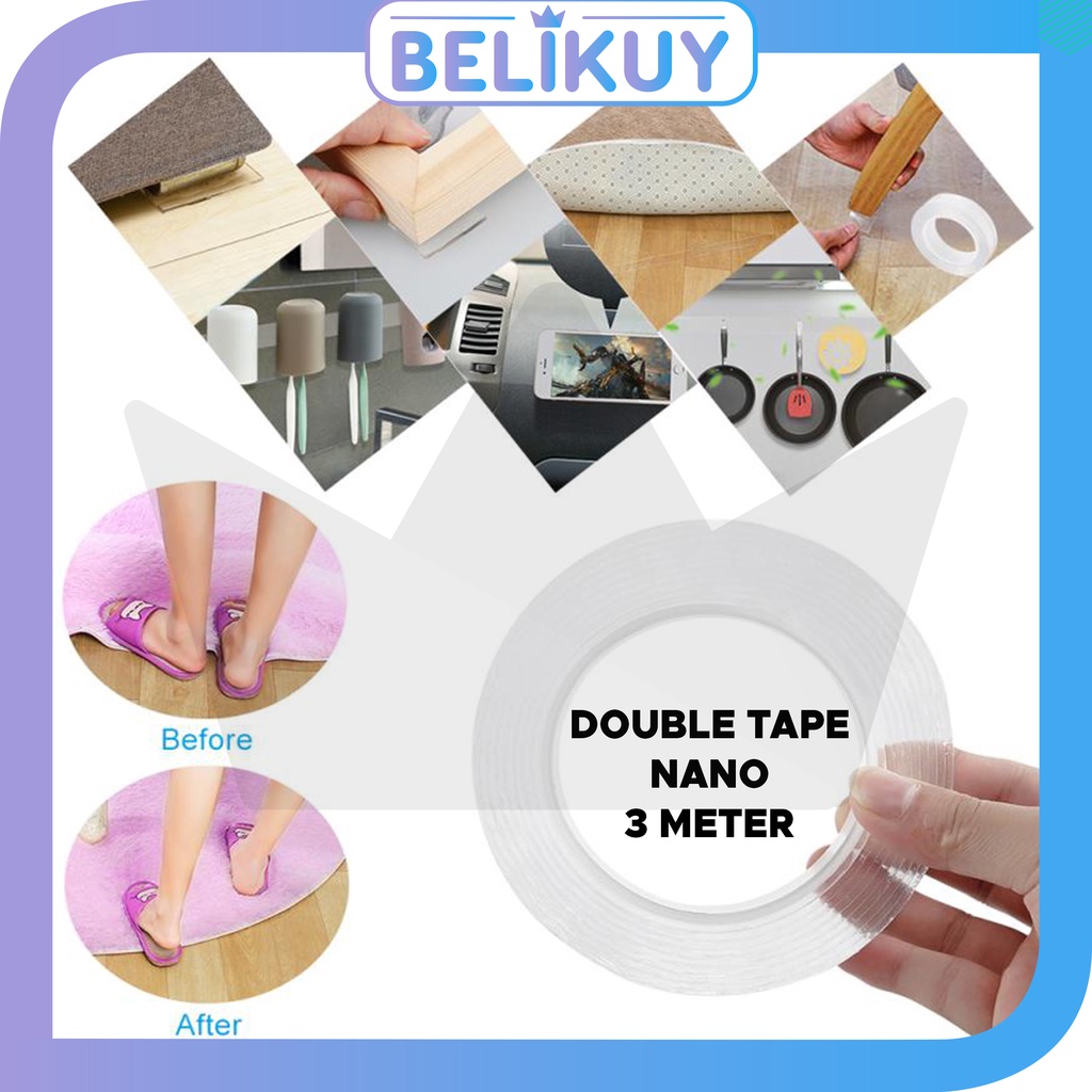 

Belikuy COD Double Tape Transparan Selotip Nano UKR 1MM Panjang 3M Double Slided U41