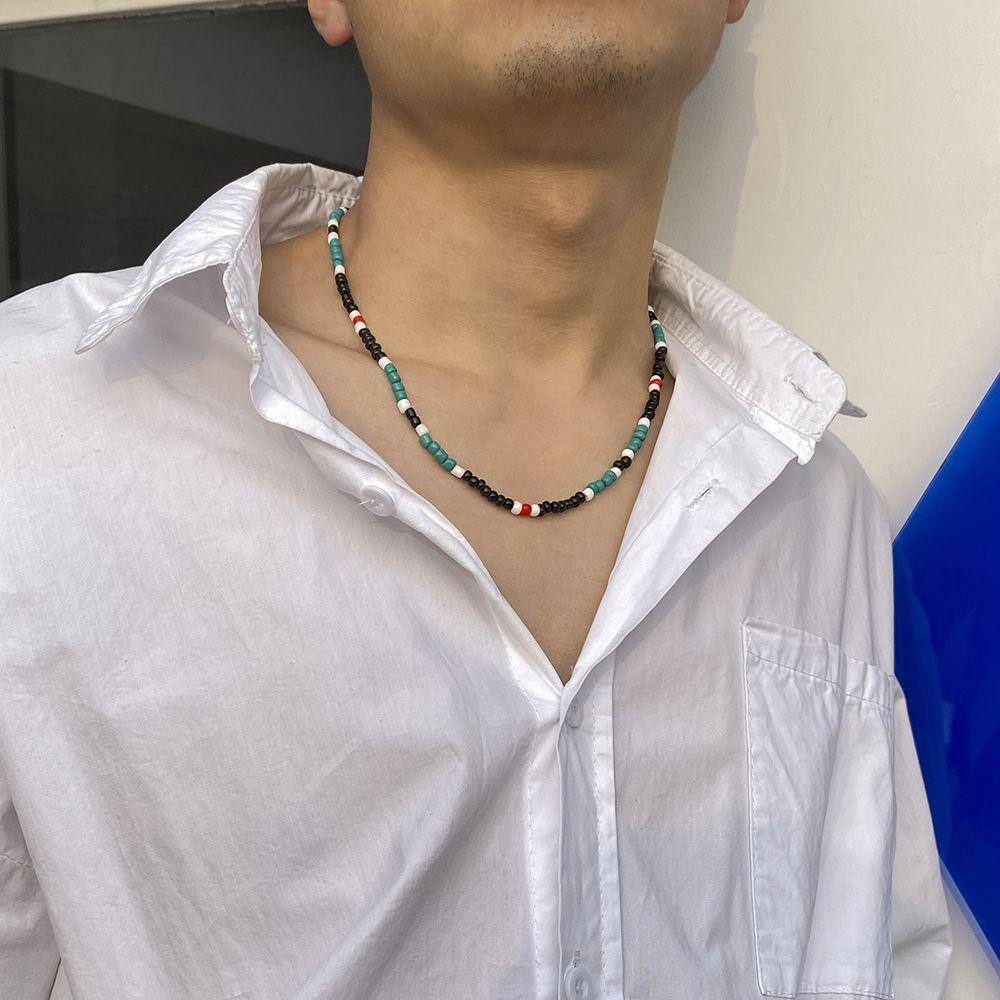 Mxbeauty Pria Kalung Retro Sederhana Boho Beads Pantai Kalung Musim Panas Wanita Rantai Klavikula