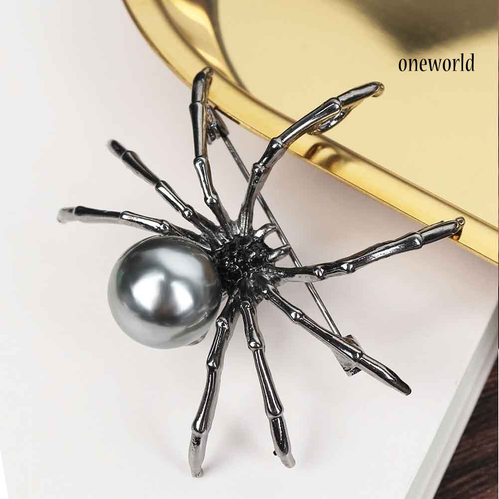 OW@ Fashion Women Rhinestone Faux Pearl Spider Brooch Pin Corsage Lapel Jewelry Gift