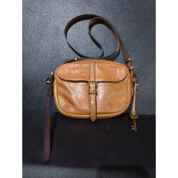 Preloved tas kulit fossil kendall crossbody brown second pl bekas