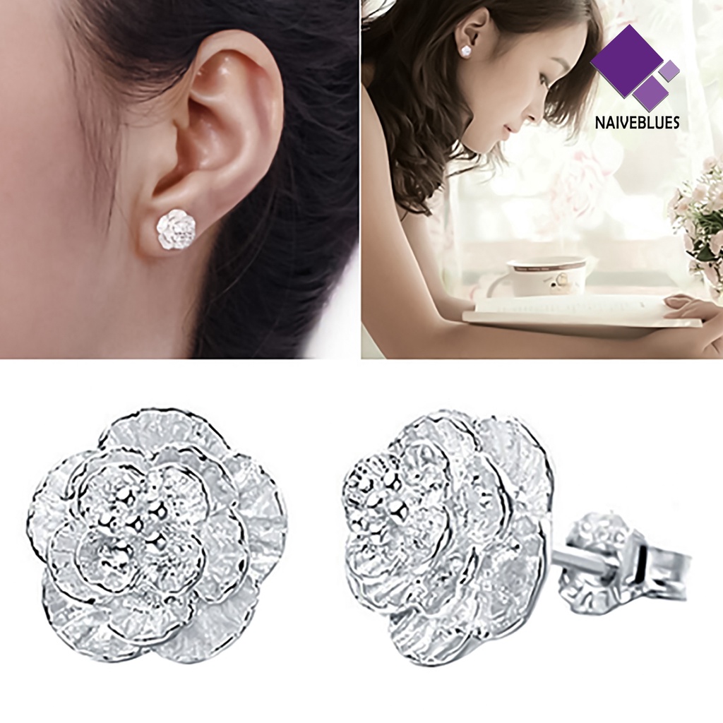 1 Pasang Anting Tindik Bentuk Romantis Lapis Silver Untuk Wanita