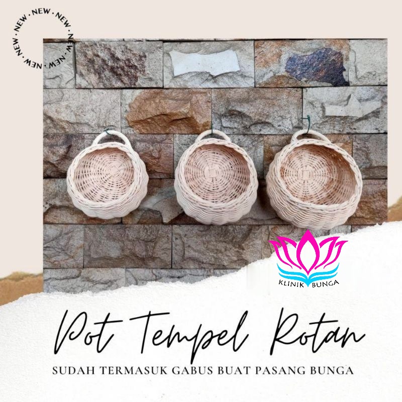 Pot Tempel Rotan Bulat / Pot Dinding Rotan