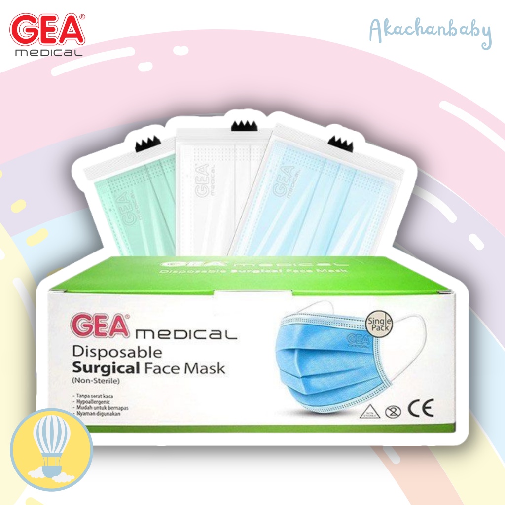Akachanbaby - GEA Masker Surgical Face Mask 3ply Earloop (Single Pack)