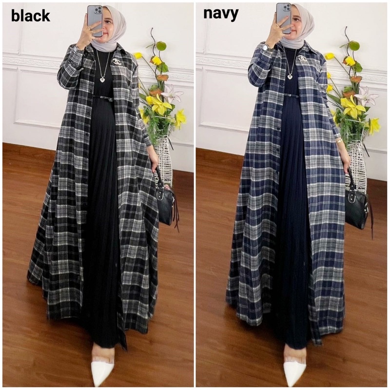 (BISA COD) Dress flanela set/ set inner plisket mix dress casual tartan