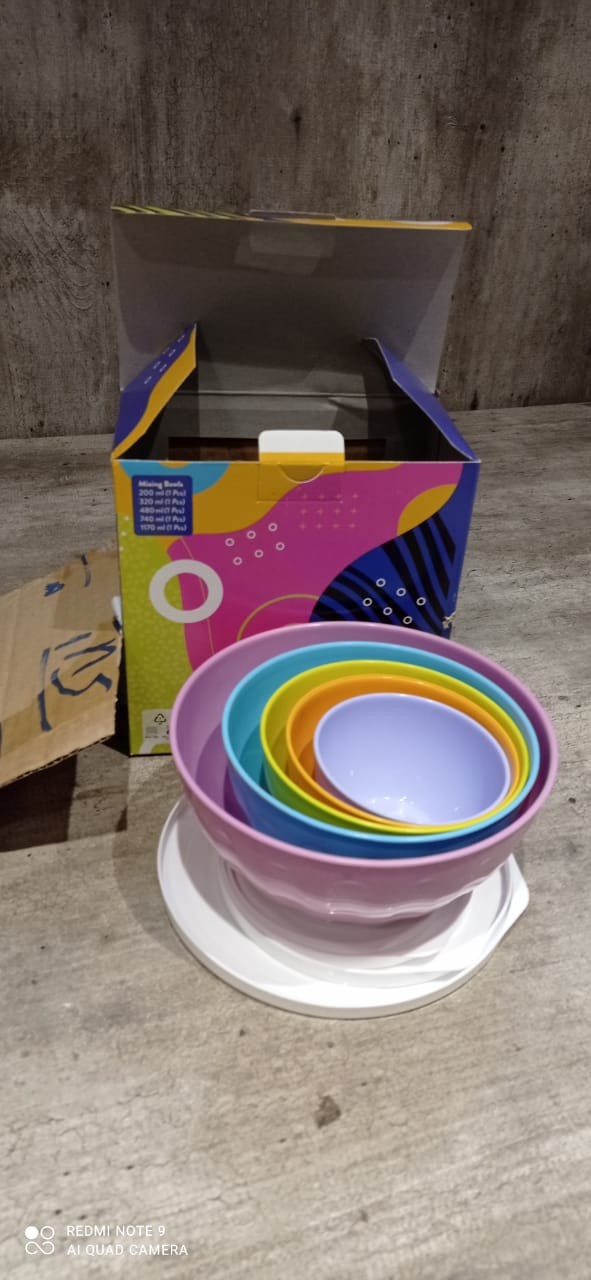 Mangkok Beranak Plastik Warna Warni/mixing Bowl Set 5pc