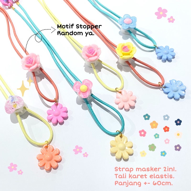 Strap Mask 2 in 1 Rantai korea / Tali Kalung Masker anak dan dewasa / Stopper motif bunga karakter / Konektor Masker murah