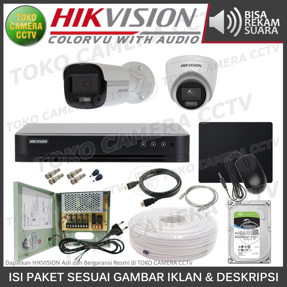 PAKET CCTV HIKVISION 5MP 3K COLORVU AUDIO 4 CHANNEL 2 KAMERA