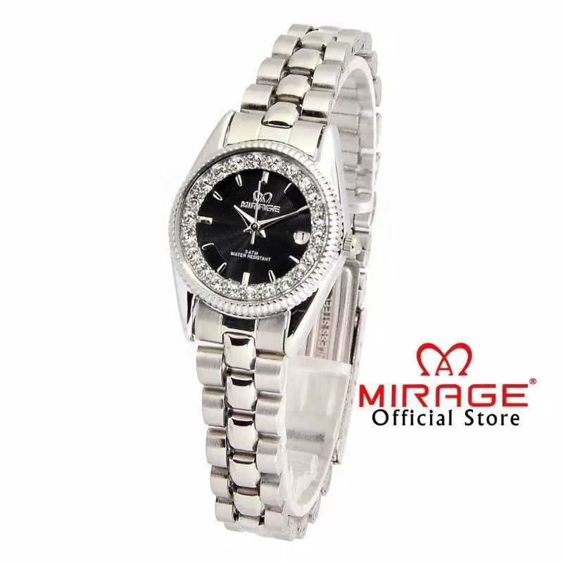 Terlaris Jam tangan Wanita Mirage Permata Original Silver Tahan Air Anti Karat Stainless Rx 1579M pP