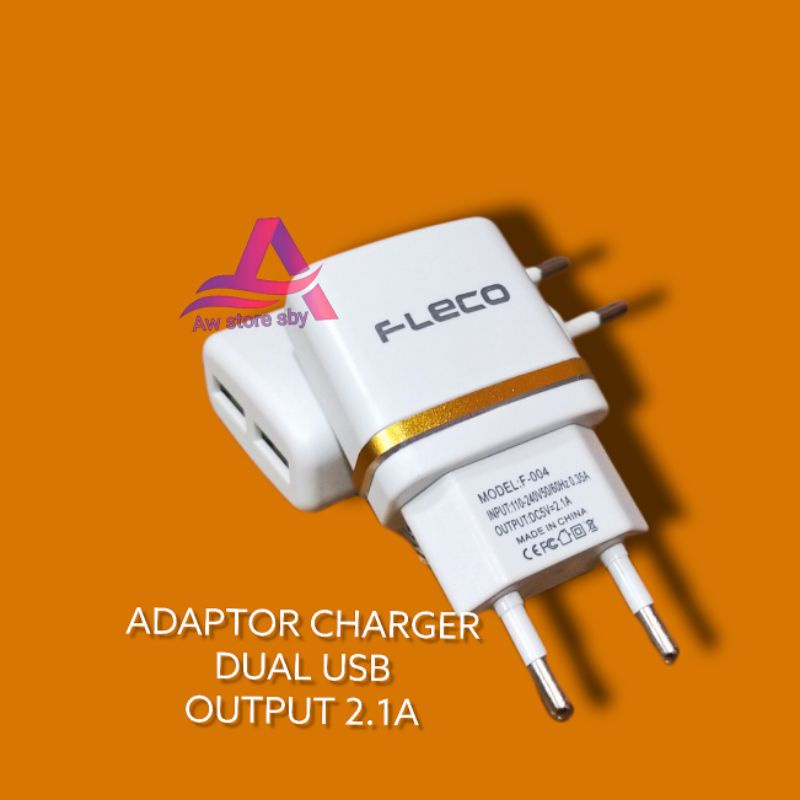 Adaptor Charger Dual usb 2.1A Kepala Charger by Fleco