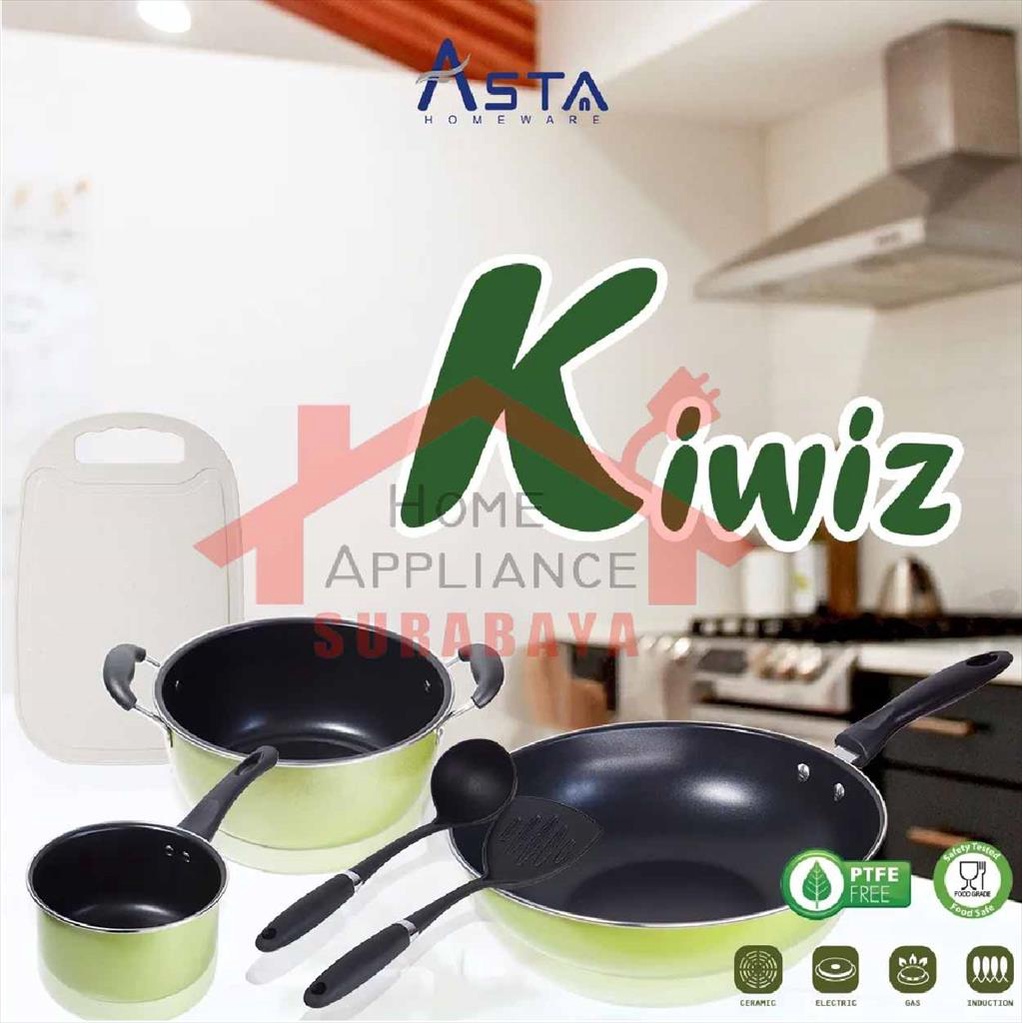 ASTA KIWIZ Panci Wajan Goreng Cookware Set Teflon Anti Lengket 7 PCS