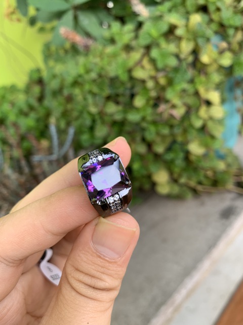 Cincin Casual Pria Akik Kecubung Ungu Bungur Tanjung Bintang Purple Amethys Ring Hitam