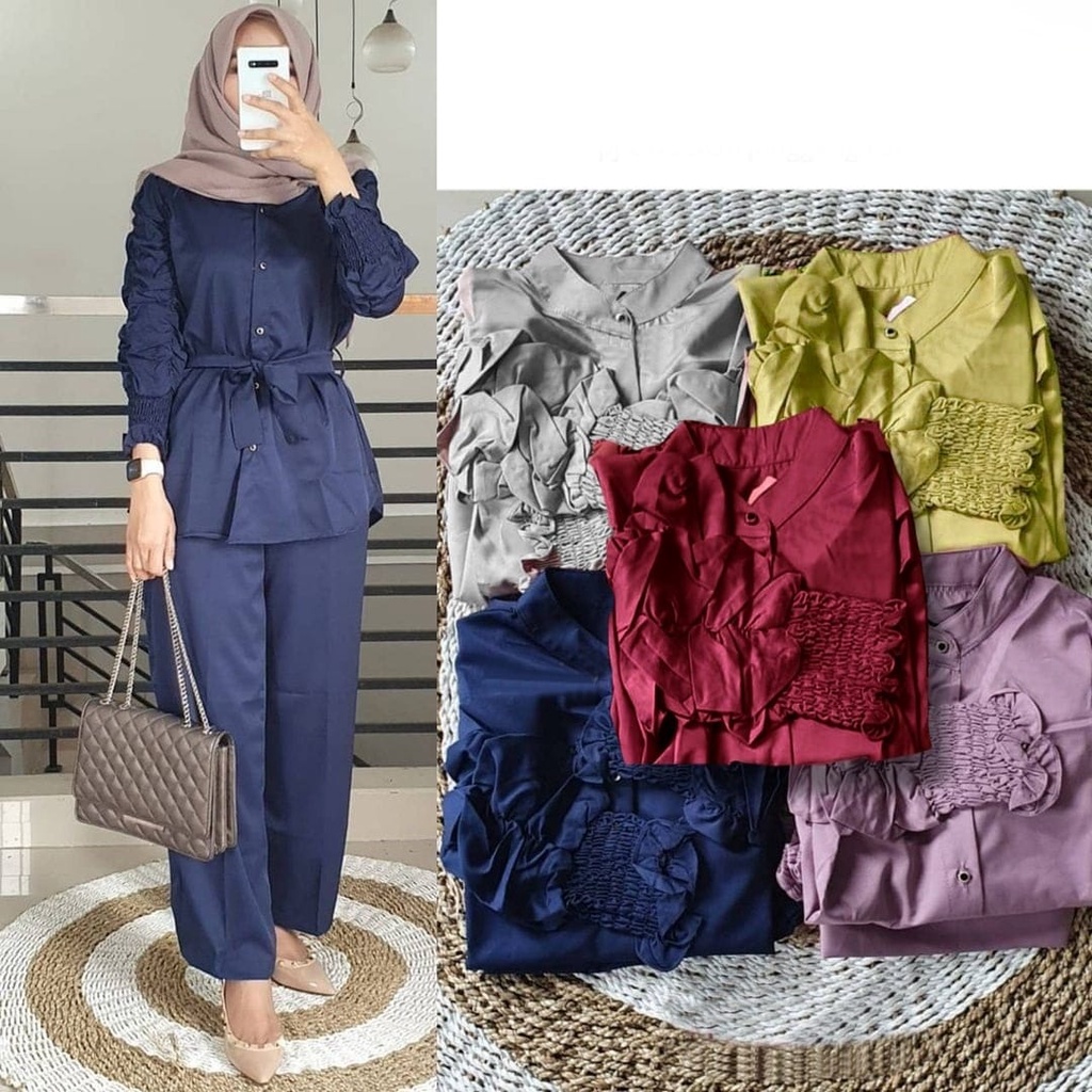 2 UKURAN L XL PAKAIAN WANITA ONE SET OUTFIT CURLA / STELAN CURLA FLOWEN HGO-Curla Navy L