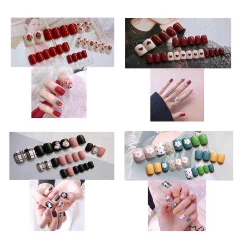 Kuku Palsu Panjang Pendek Wedding Fake Nail Art 3D Free Lem Kuku