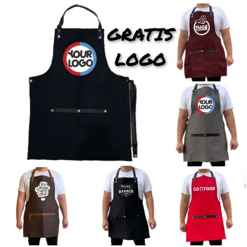 CELEMEK GRATIS LOGO APRON / RESTO CAFE BAR / BARBERSHOP SALON / LAUNDRY / SHOE CLEANER / COFEE SHOP